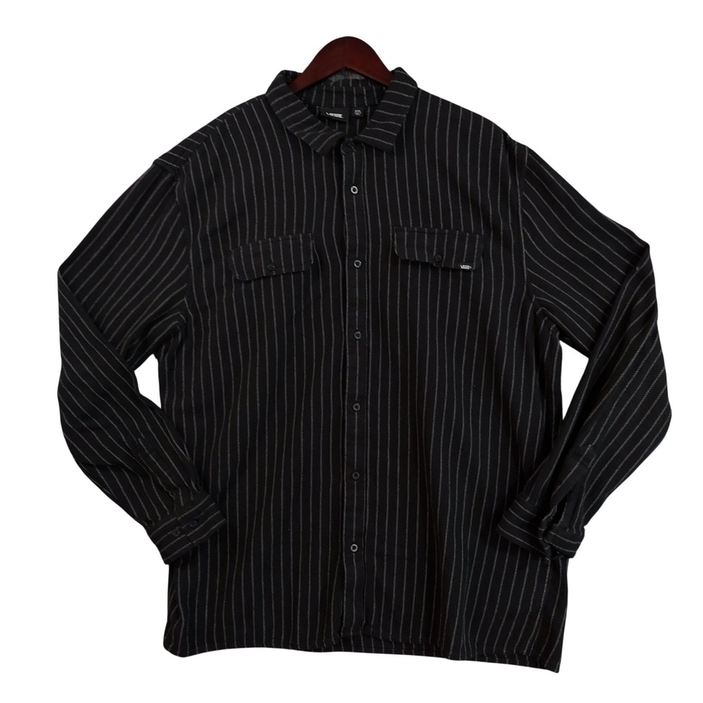 Vans Flannel Button Up Shirt Mens XXL Black Hickory Stripe Long Sleeve Skater
